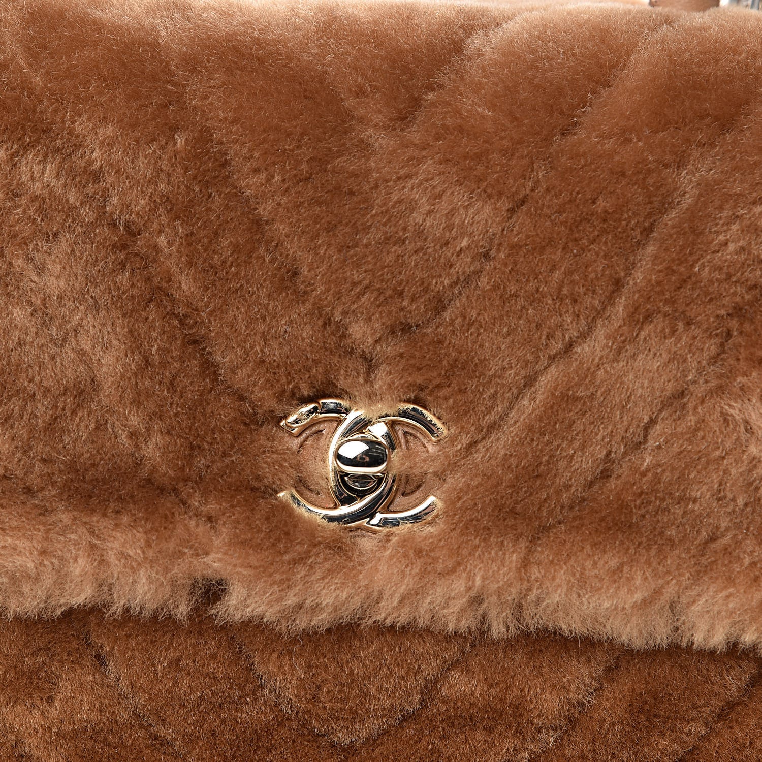 Chanel Shearling Lambskin Coco Handle Flap Dark Beige 10 of 10