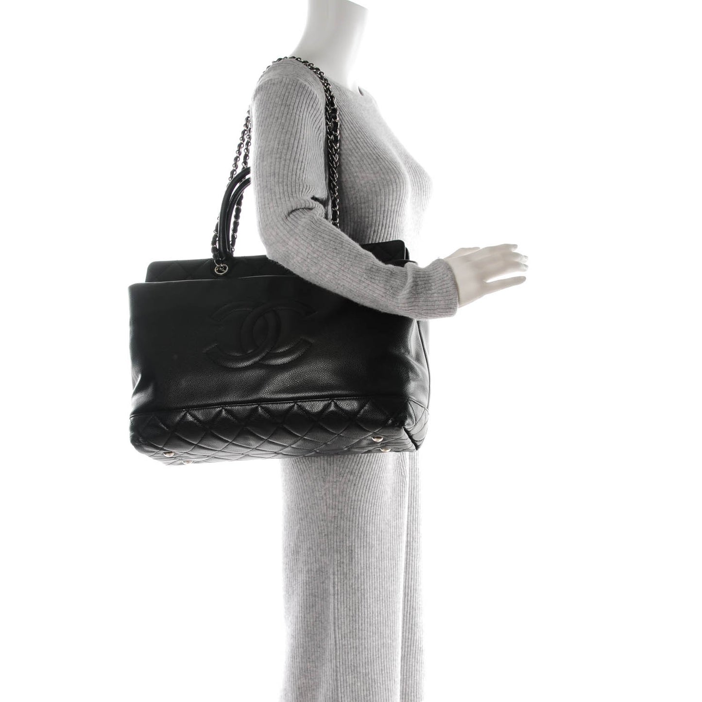 Caviar Large Soft CC Top Handle Tote Black