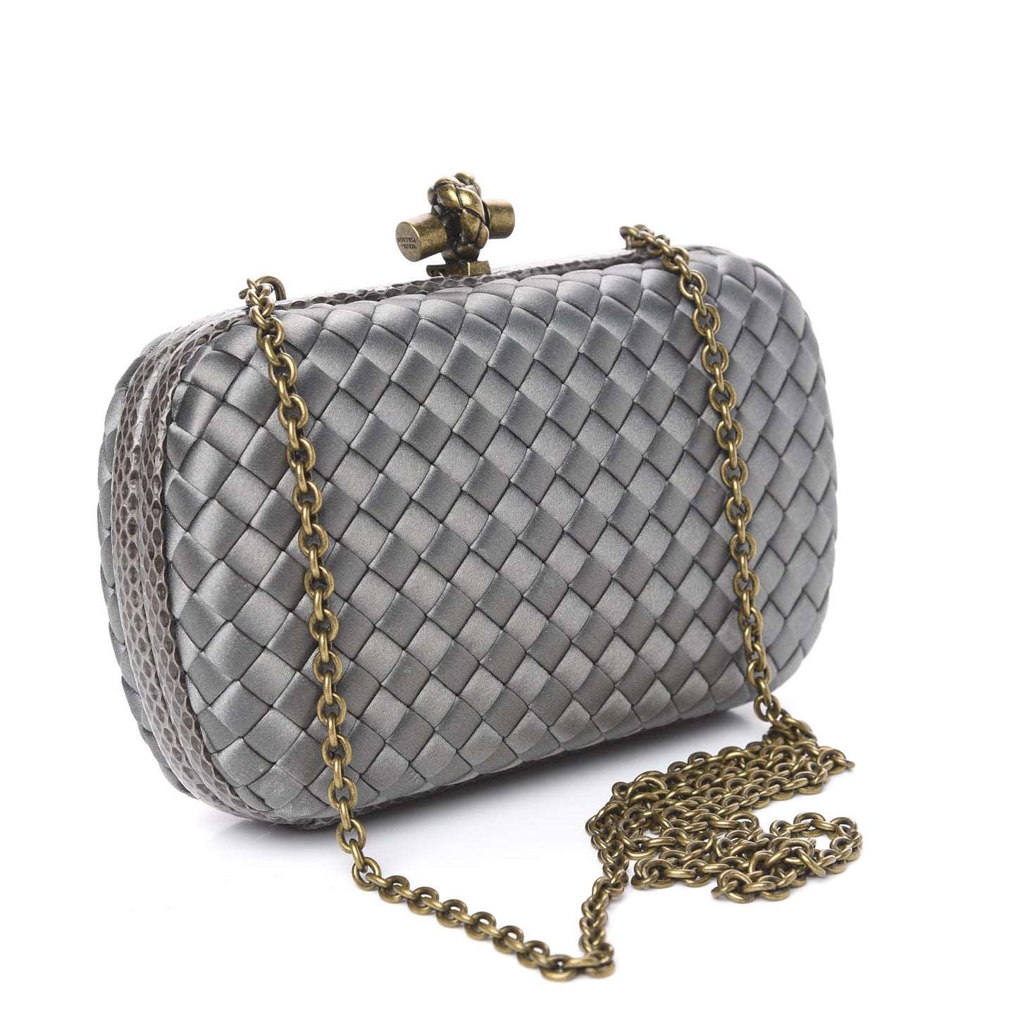 Satin Ayers Intrecciato Chain Knot Clutch Grey