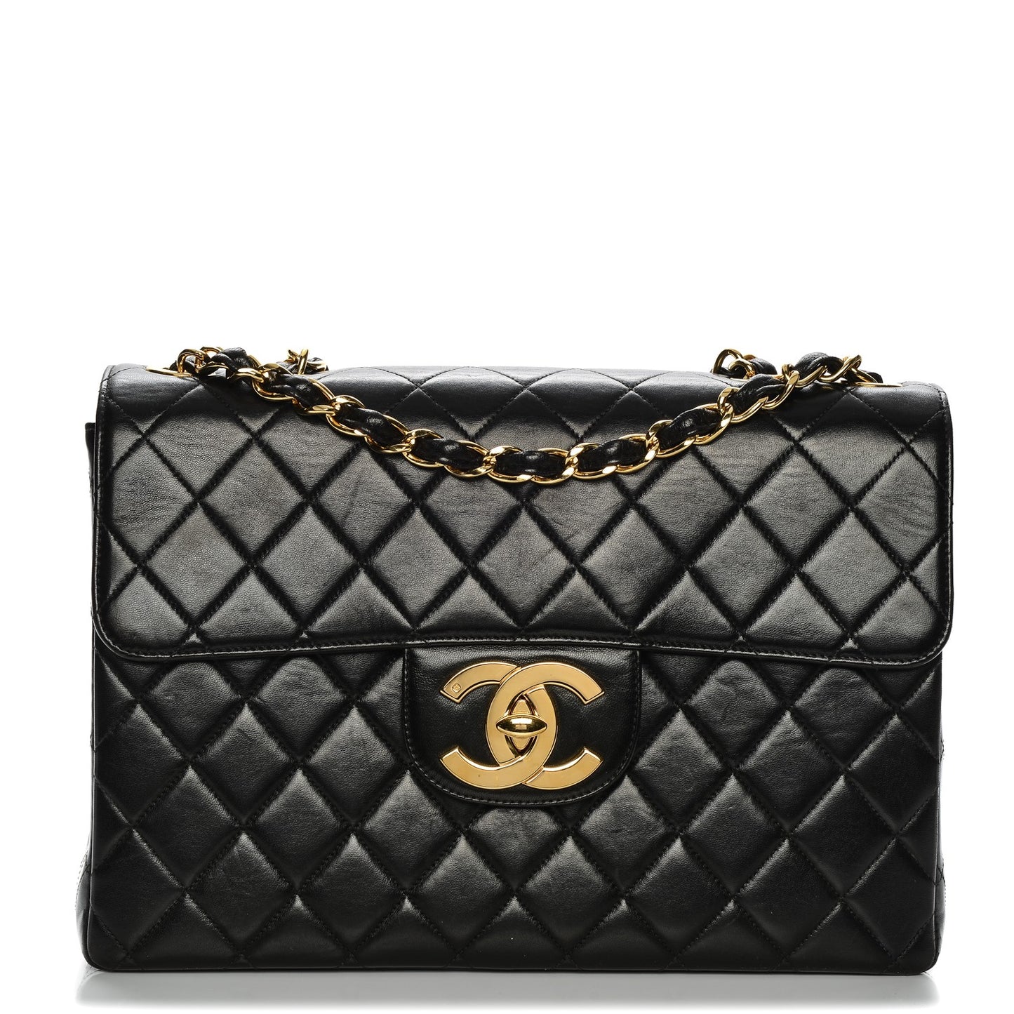 Lambskin Quilted Jumbo Single Flap Black
