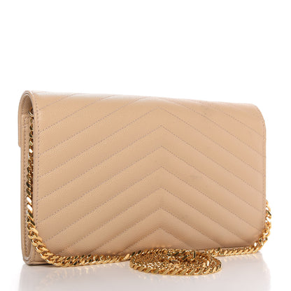 Saint Laurent Grain De Poudre Matelasse Chevron Monogram Chain Wallet Nude Powder 3 of 9