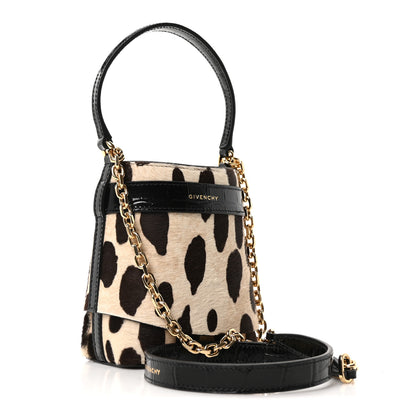 Givenchy Pony Calfskin Micro Leopard Print Shark Lock Bucket Bag Black Beige 3 of 10