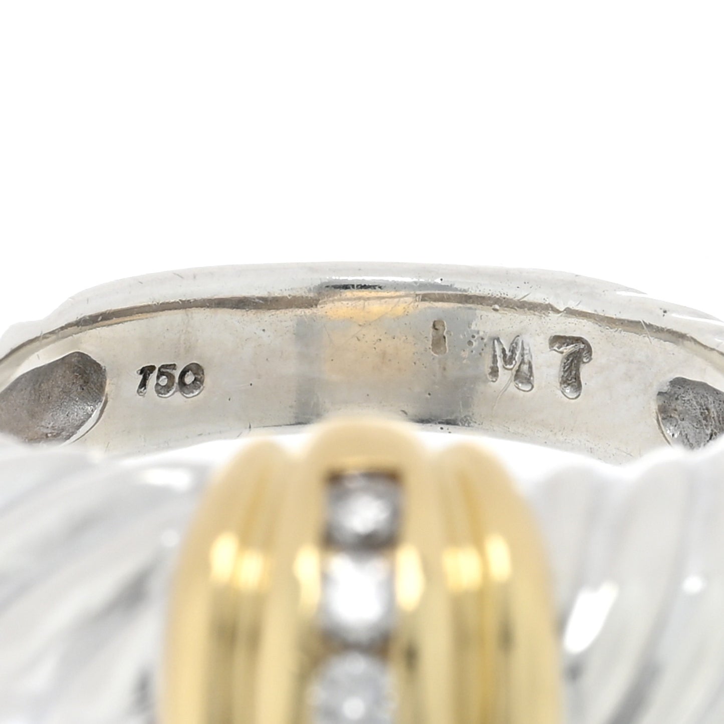 Sterling Silver 18K Yellow Gold Diamond Shrimp Ring 54 7