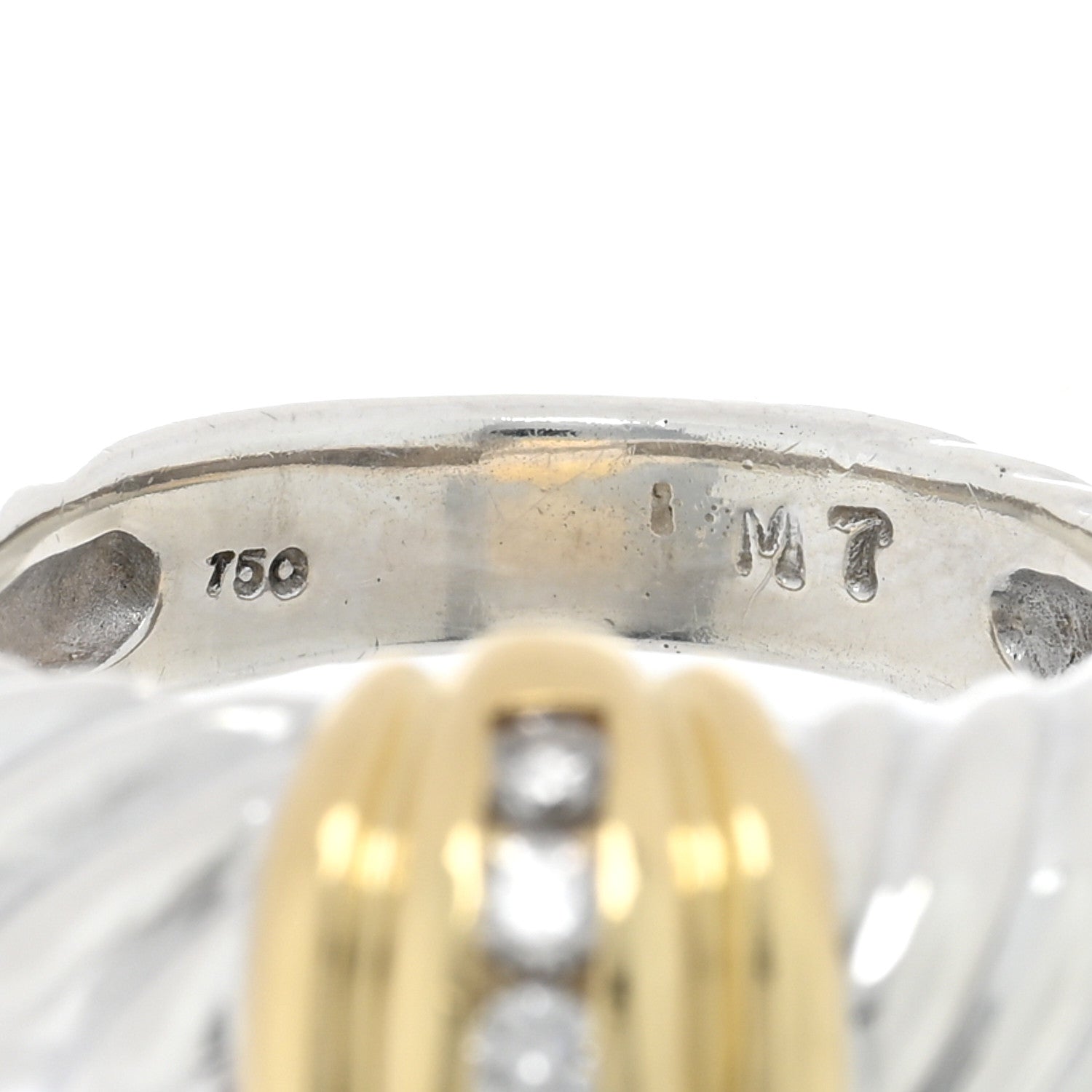 David Yurman Sterling Silver 18K Yellow Gold Diamond Shrimp Ring 54 7 4 of 4