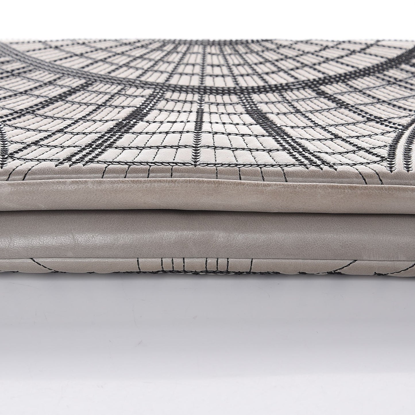 Calfskin Sequin Embellished Flap Clutch Grey Black