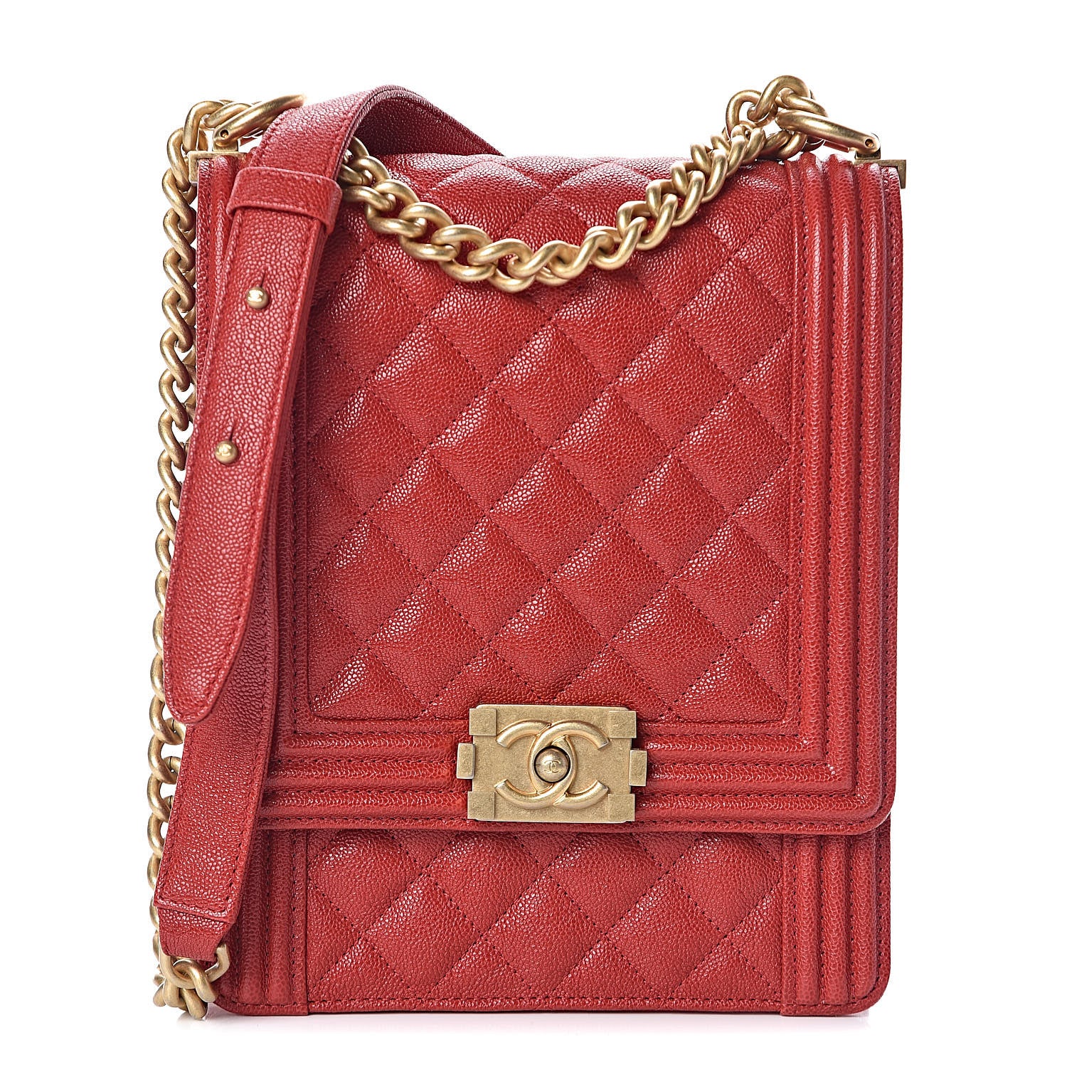 Chanel Caviar Quilted North South Boy Flap Red 1 of 8