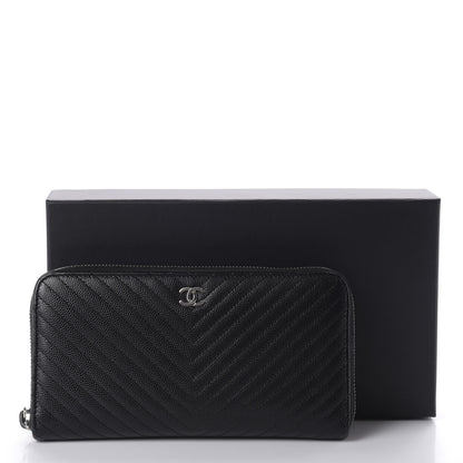Chanel Caviar Chevron Quilted Large Gusset Zip Around Wallet Black 10 of 10