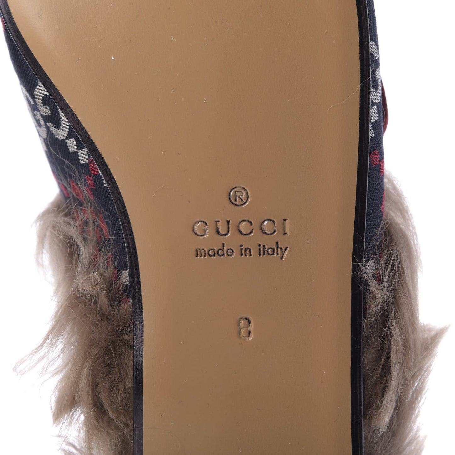 Canvas GG Monogram Diamond Fur Web GG Mens Princetown Slippers 8 Midnight Blue Hibiscus Red