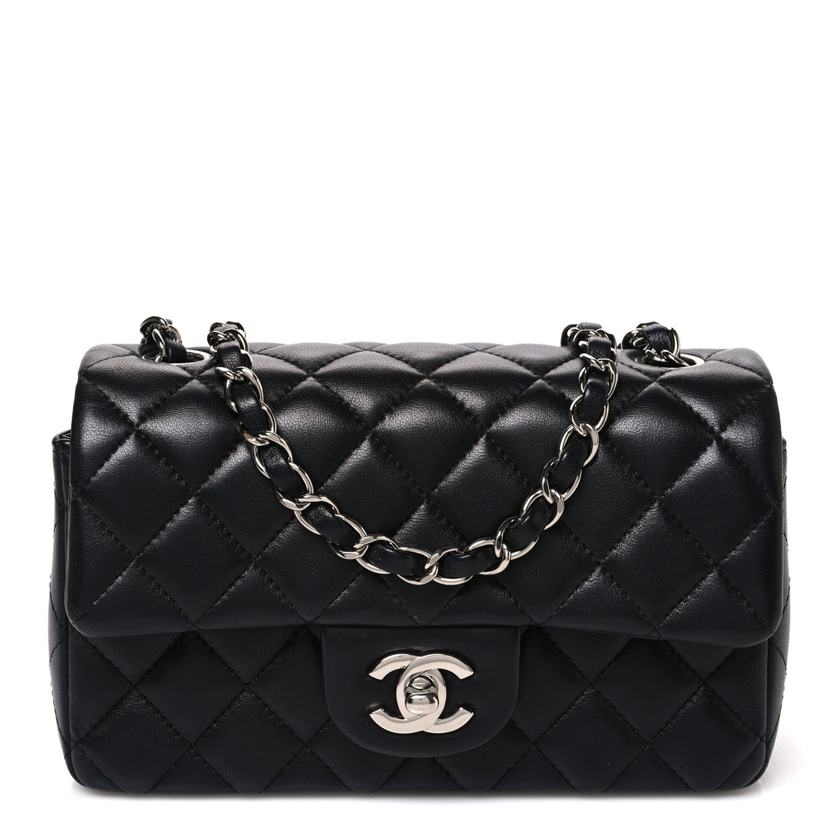 Lambskin Quilted Mini Rectangular Flap Black
