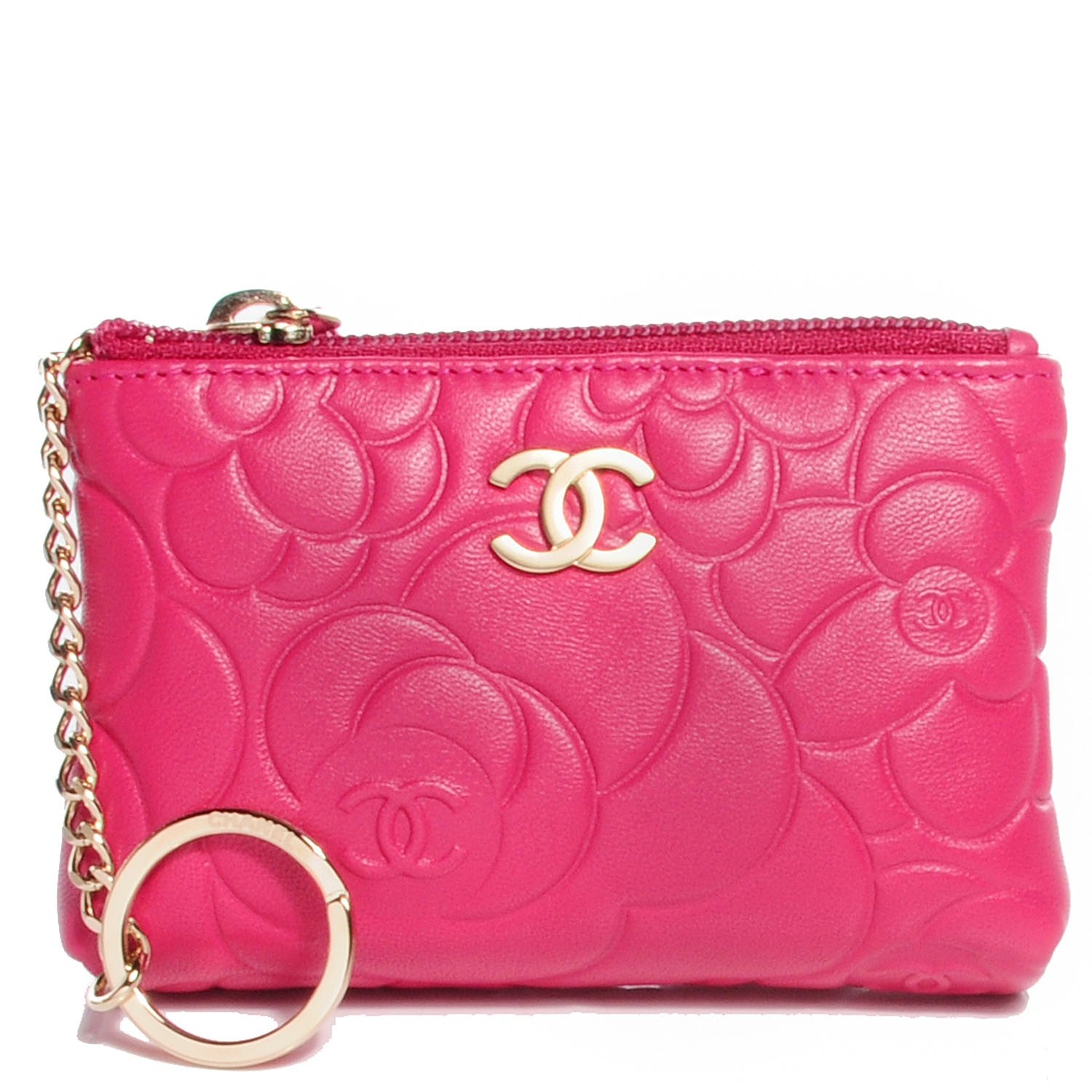 Chanel Lambskin Camellia Embossed Key Holder Case Fuchsia 1 of 8