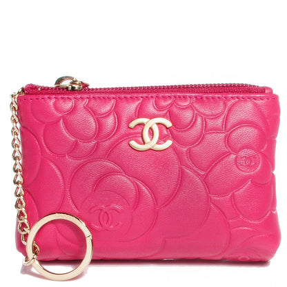 Chanel Lambskin Camellia Embossed Key Holder Case Fuchsia 1 of 8