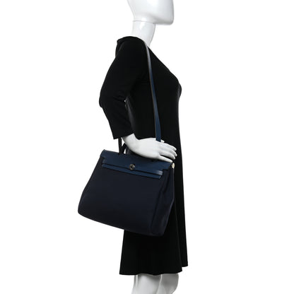 Hermes Toile Vache Calfskin Herbag 30 PM Navy Bleu 2 of 11