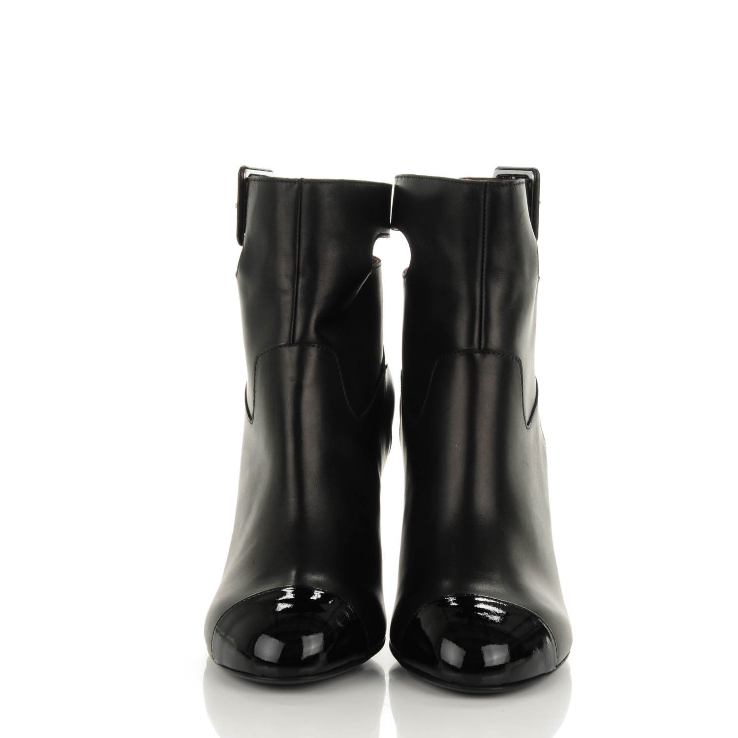 Chanel Calfskin Patent CC Cap Toe Short Boots 36 Black 2 of 7