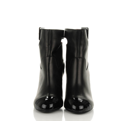 Chanel Calfskin Patent CC Cap Toe Short Boots 36 Black 2 of 7
