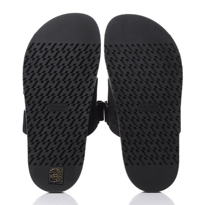 Hermes Suede Goatskin Womens Chypre Sandals 37 Black 7 of 11