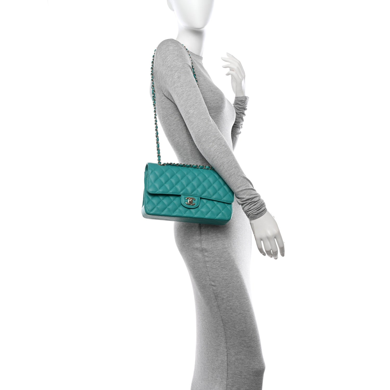 Chanel Caviar Quilted Medium Double Flap Turquoise 2 of 11