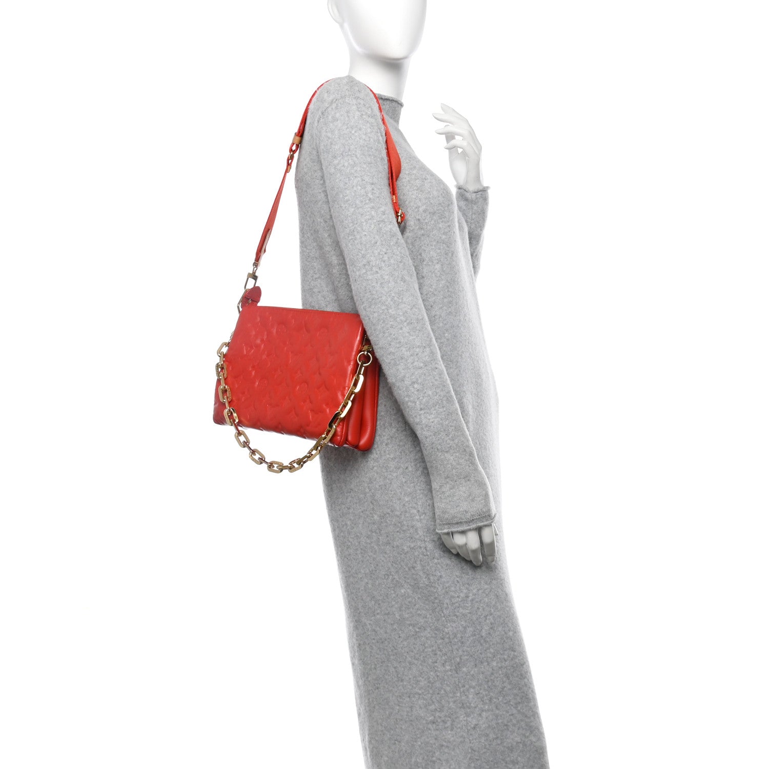 Louis Vuitton Lambskin Embossed Monogram Coussin PM Red 3 of 12