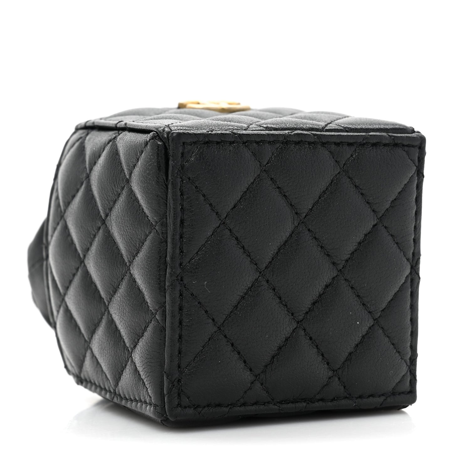 Calfskin Quilted Mini Drawstring Bucket Bag Black