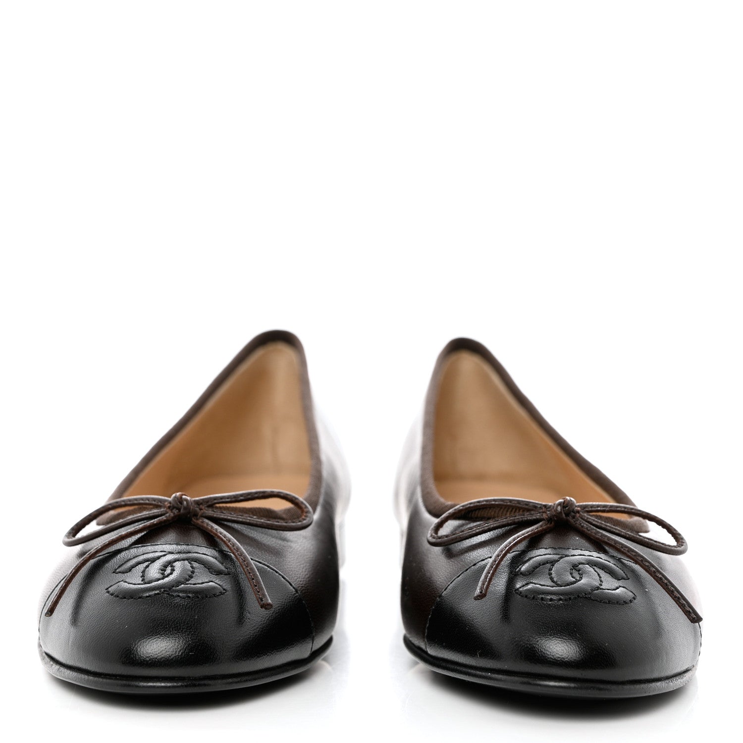 Chanel Lambskin Cap Toe CC Ballerina Flats 35.5 Brown Black 2 of 9
