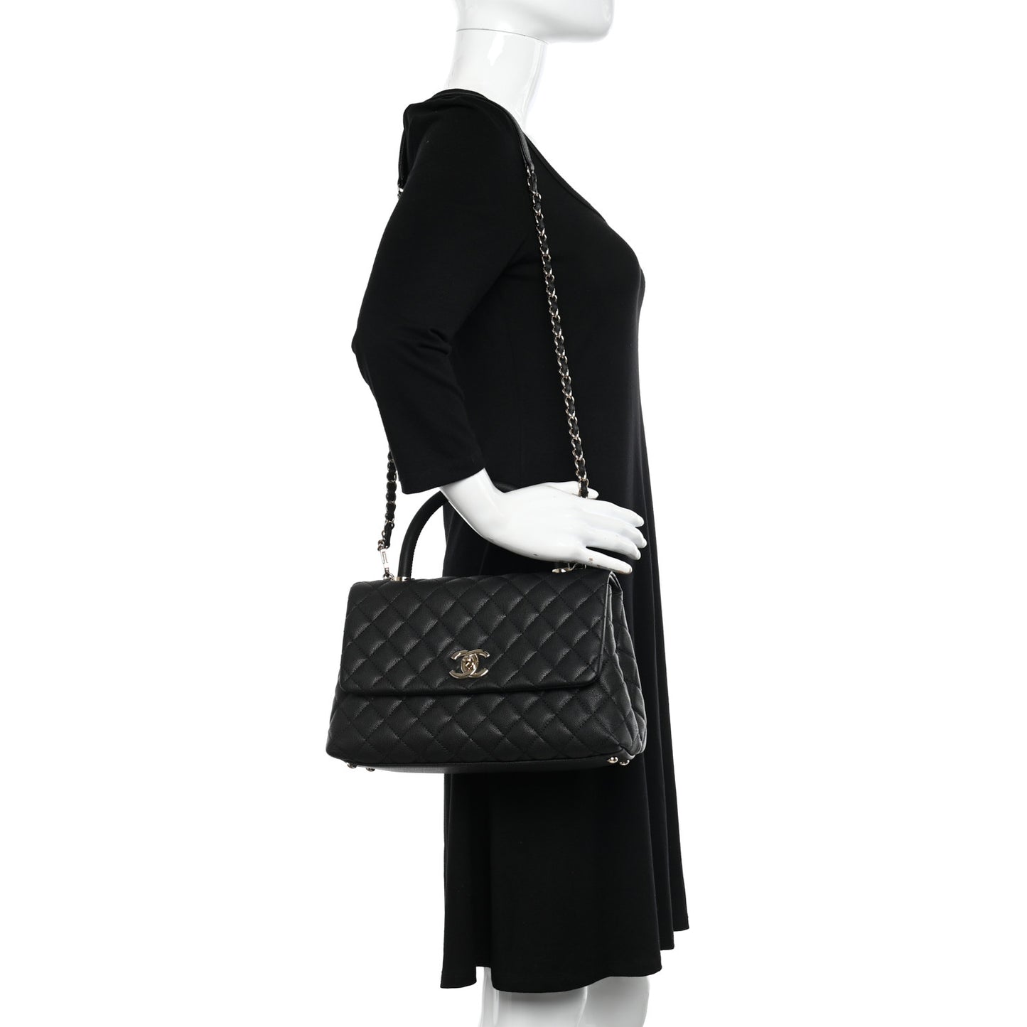 Caviar Quilted Small Coco Handle Flap Black