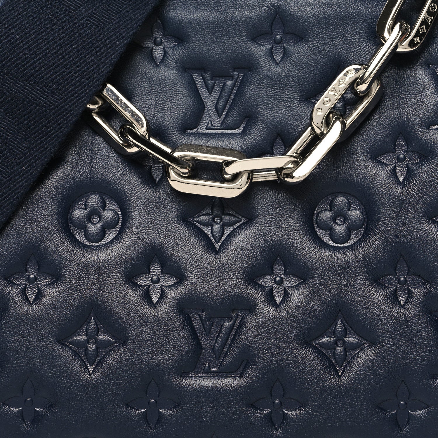 Louis Vuitton Lambskin Embossed Monogram Coussin PM Navy 9 of 11