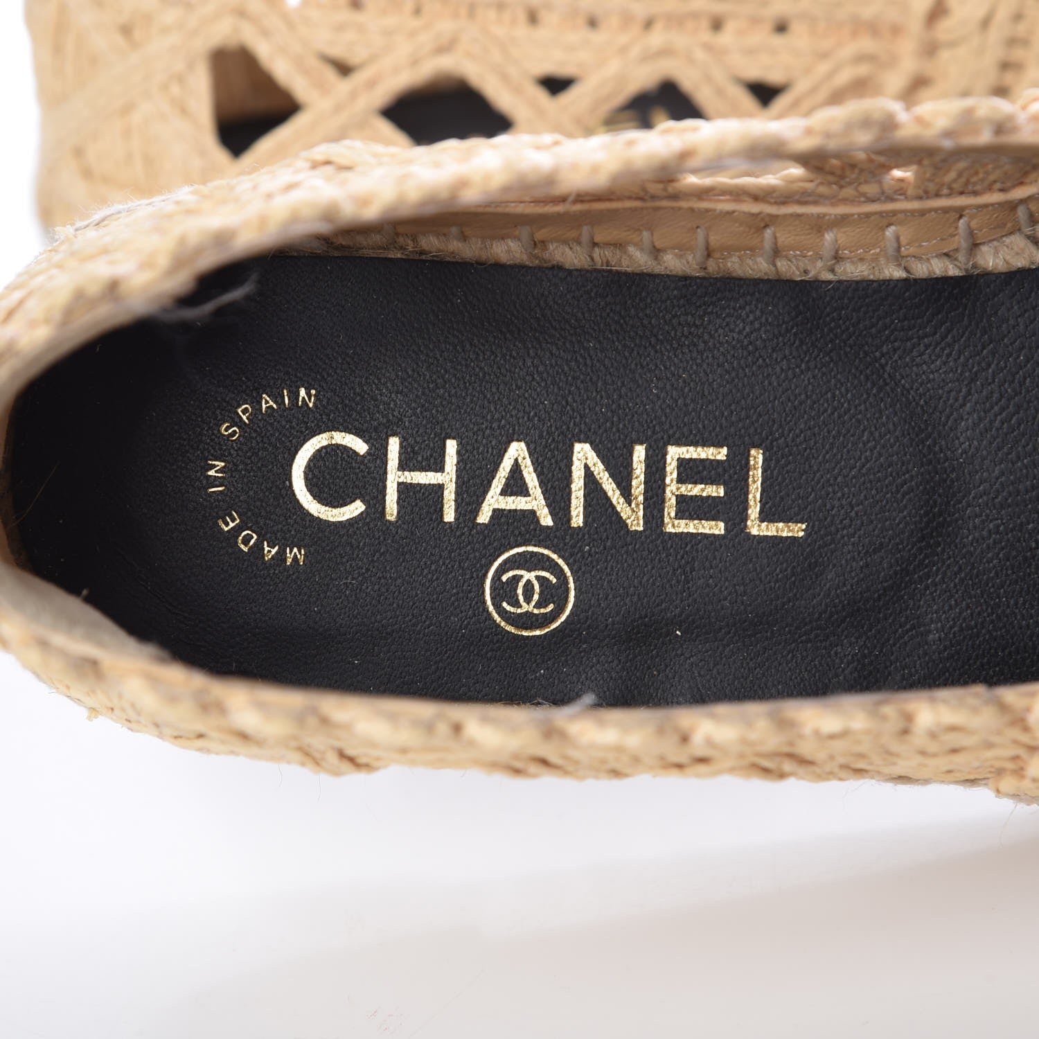 Chanel Raffia Fabric CC Espadrilles 37 Beige Black 7 of 12
