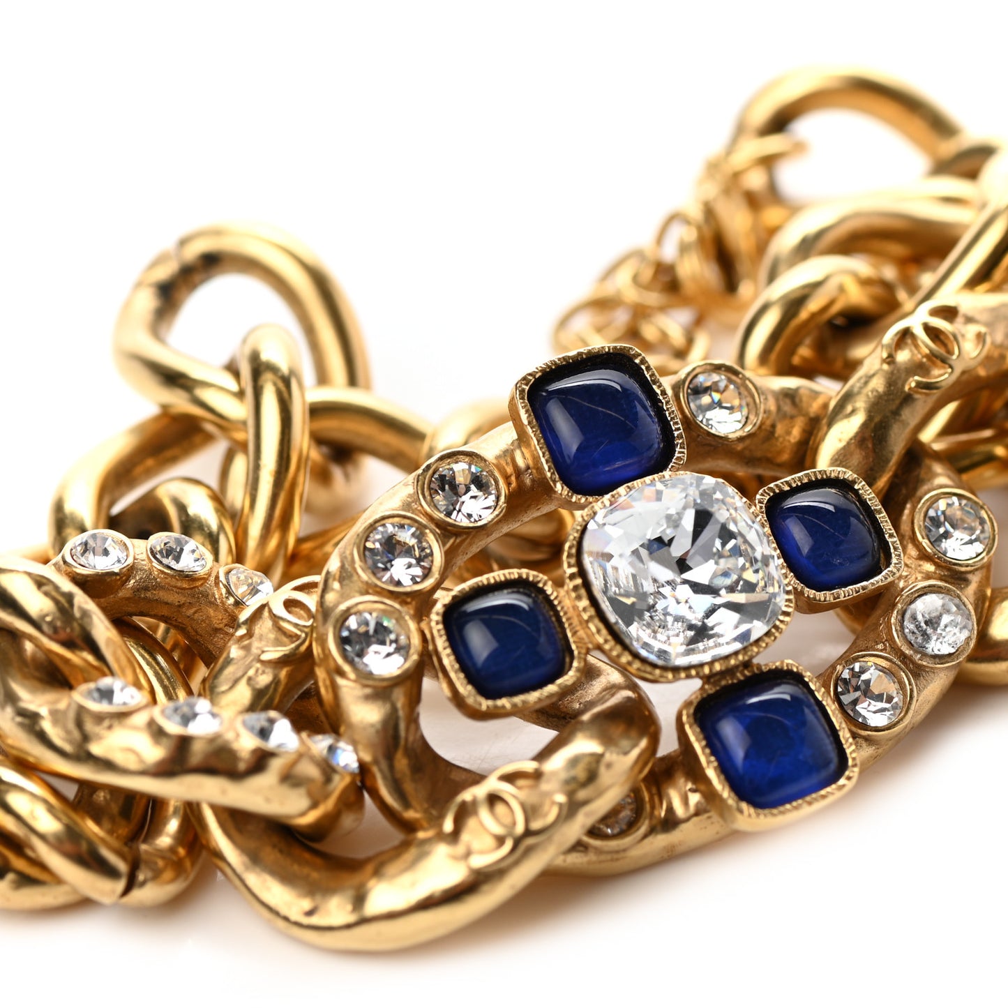 Gripoix Maltese Cross CC Necklace Blue Gold