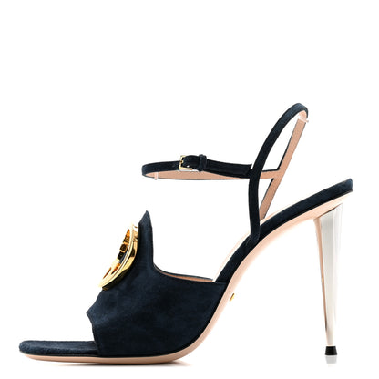 Gucci Suede Blondie 100mm Slingback Sandals 39 Navy 1 of 11