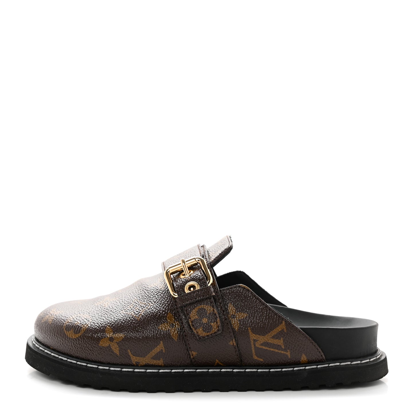 Patent Monogram Womens Cosy Flat Comfort Clog Mules 35 Brown