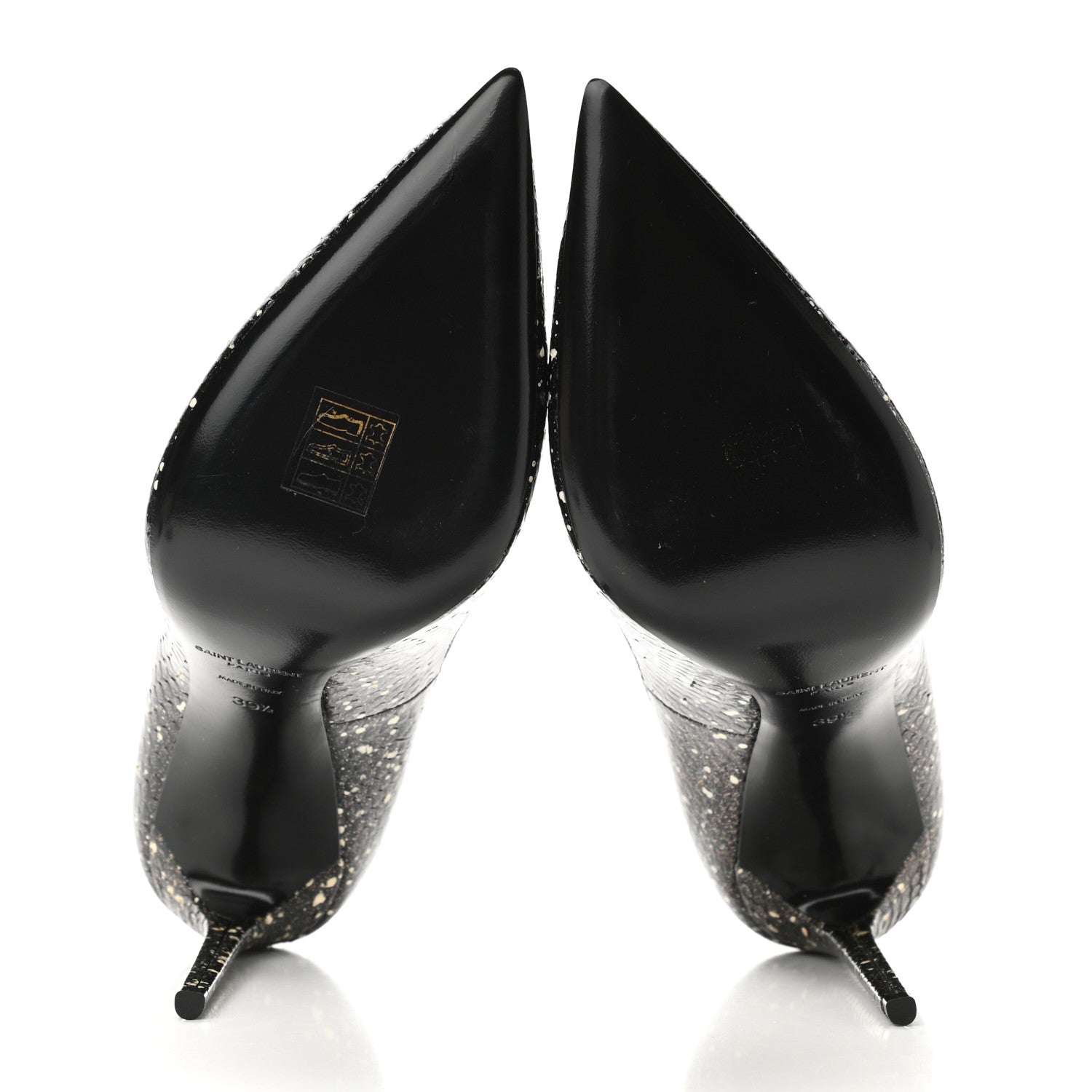 Saint Laurent Vernis Snakeskin Embossed Calfskin Zoe 105 Star Pumps 39.5 Black White Multicolor 5 of 8