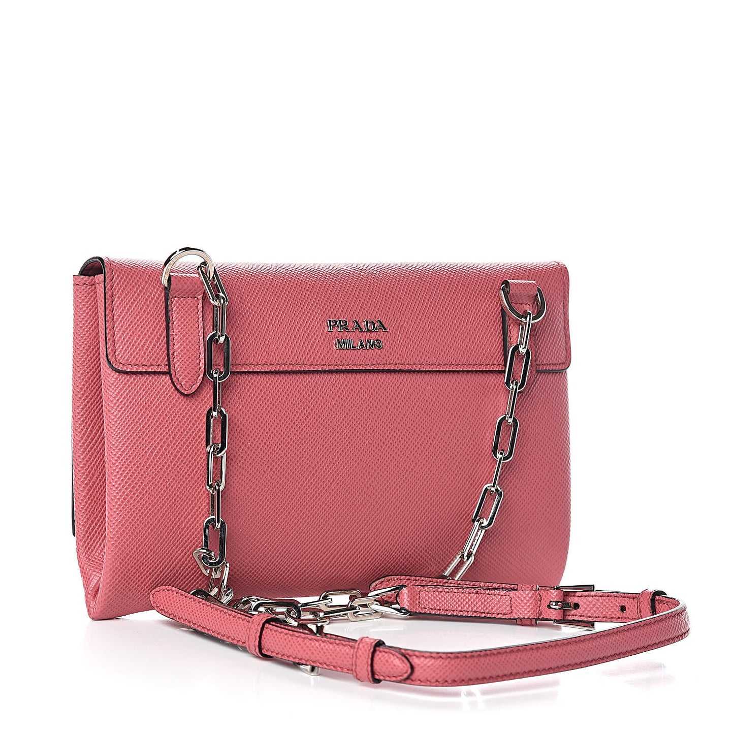 Saffiano Cuir Twist Lock Chain Flap Crossbody Bag Peonia