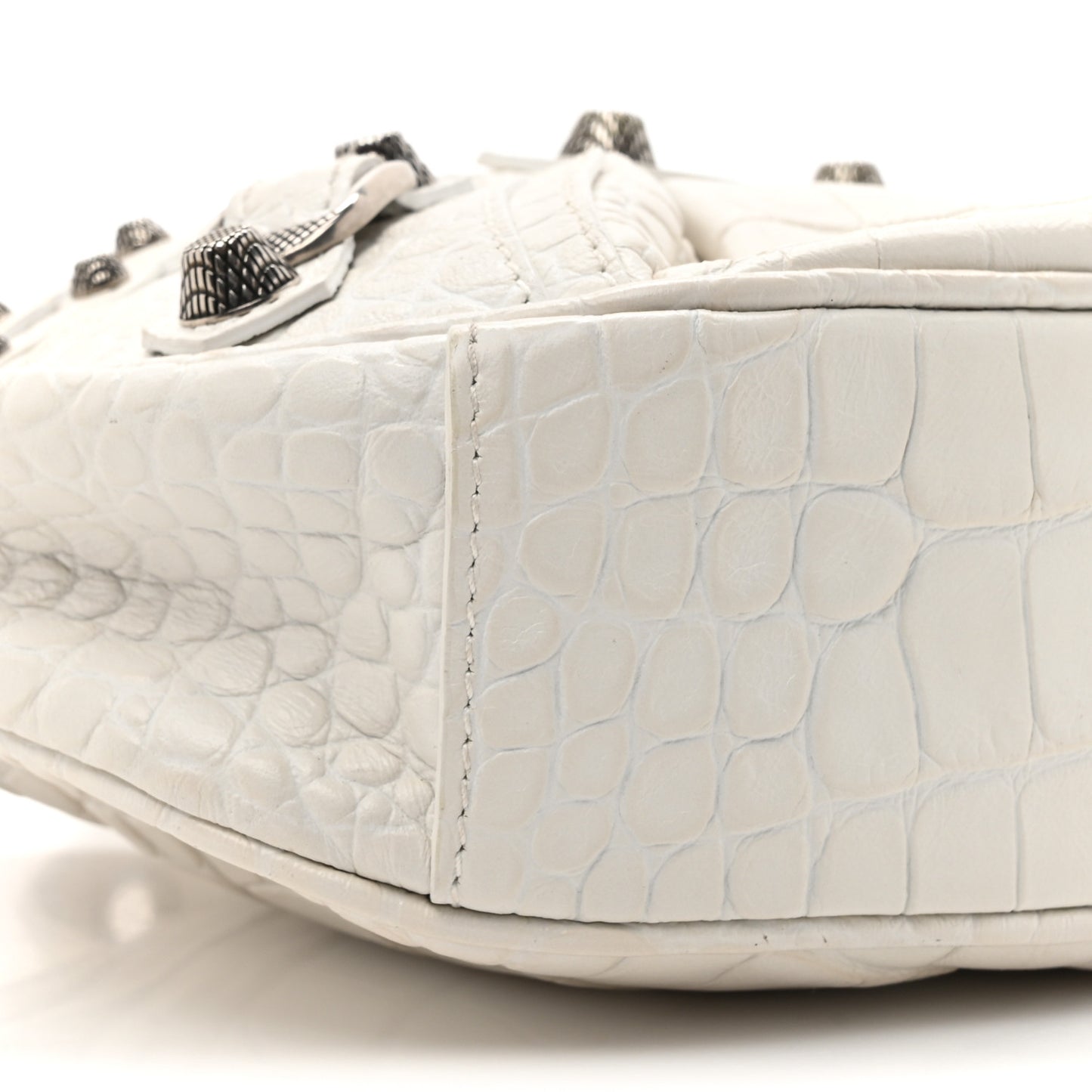 Extra Supple Calfskin Crocodile Embossed Le Cagole Shoulder Bag XS Optic White