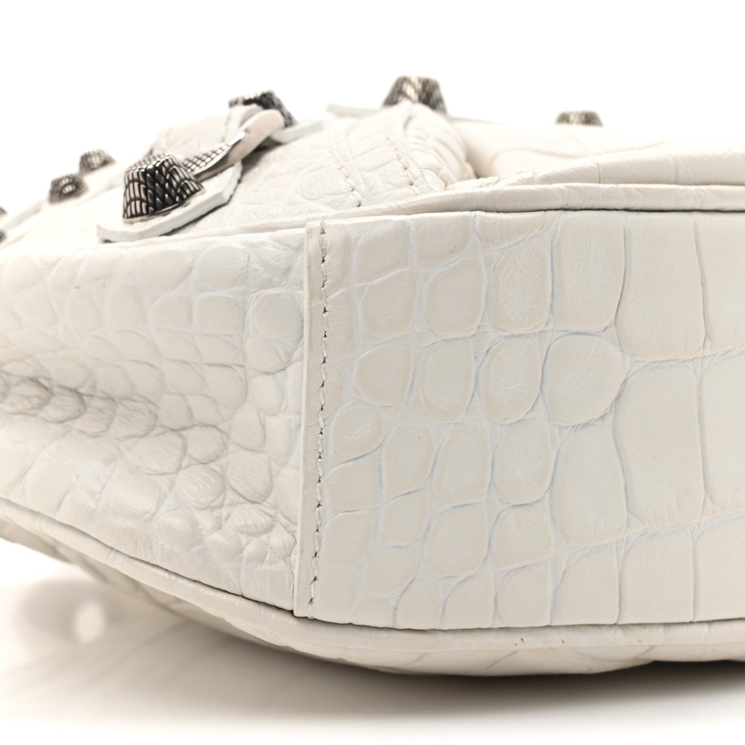 Balenciaga Extra Supple Calfskin Crocodile Embossed Le Cagole Shoulder Bag XS Optic White 11 of 11