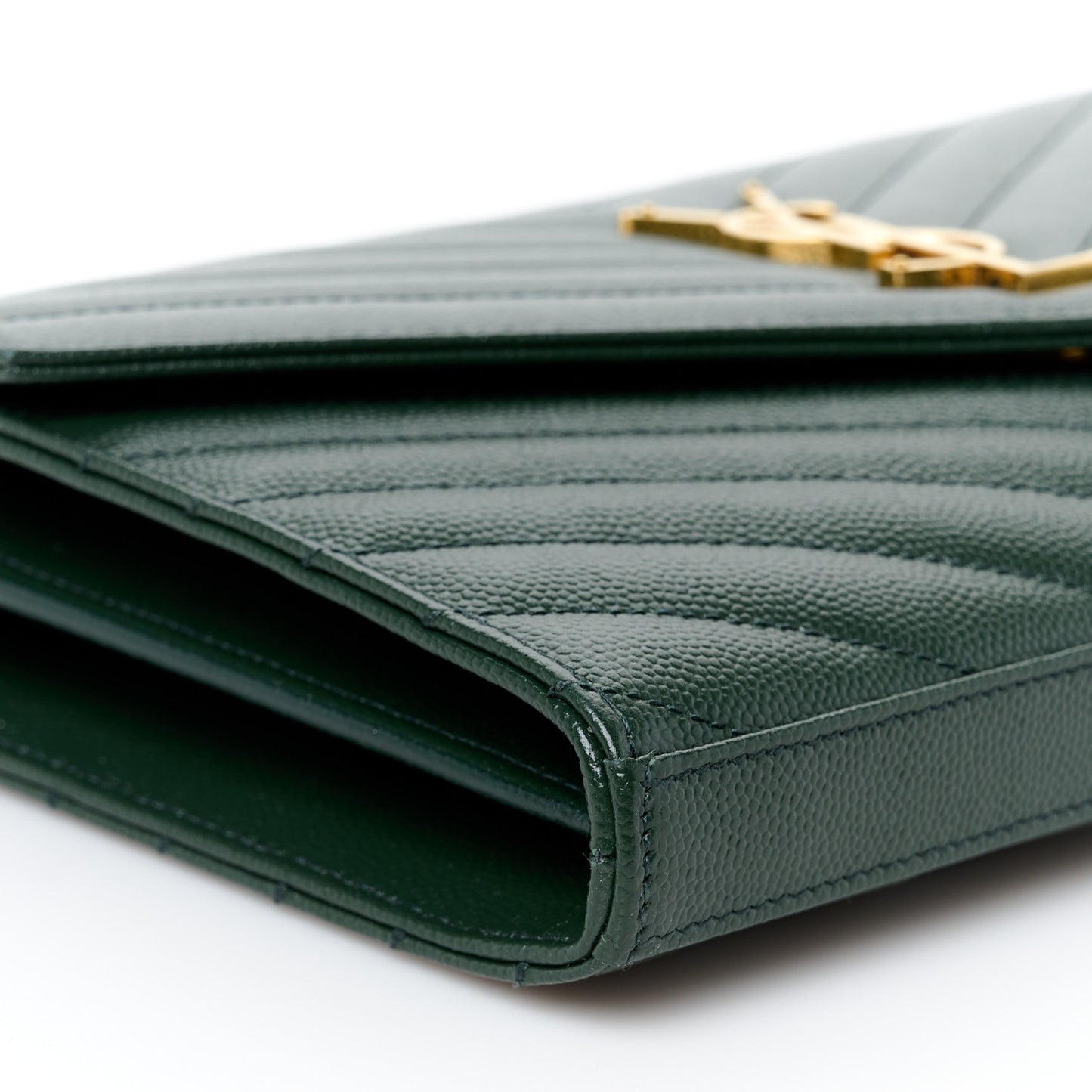 Grain De Poudre Matelasse Chevron Monogram Chain Wallet Dark Green