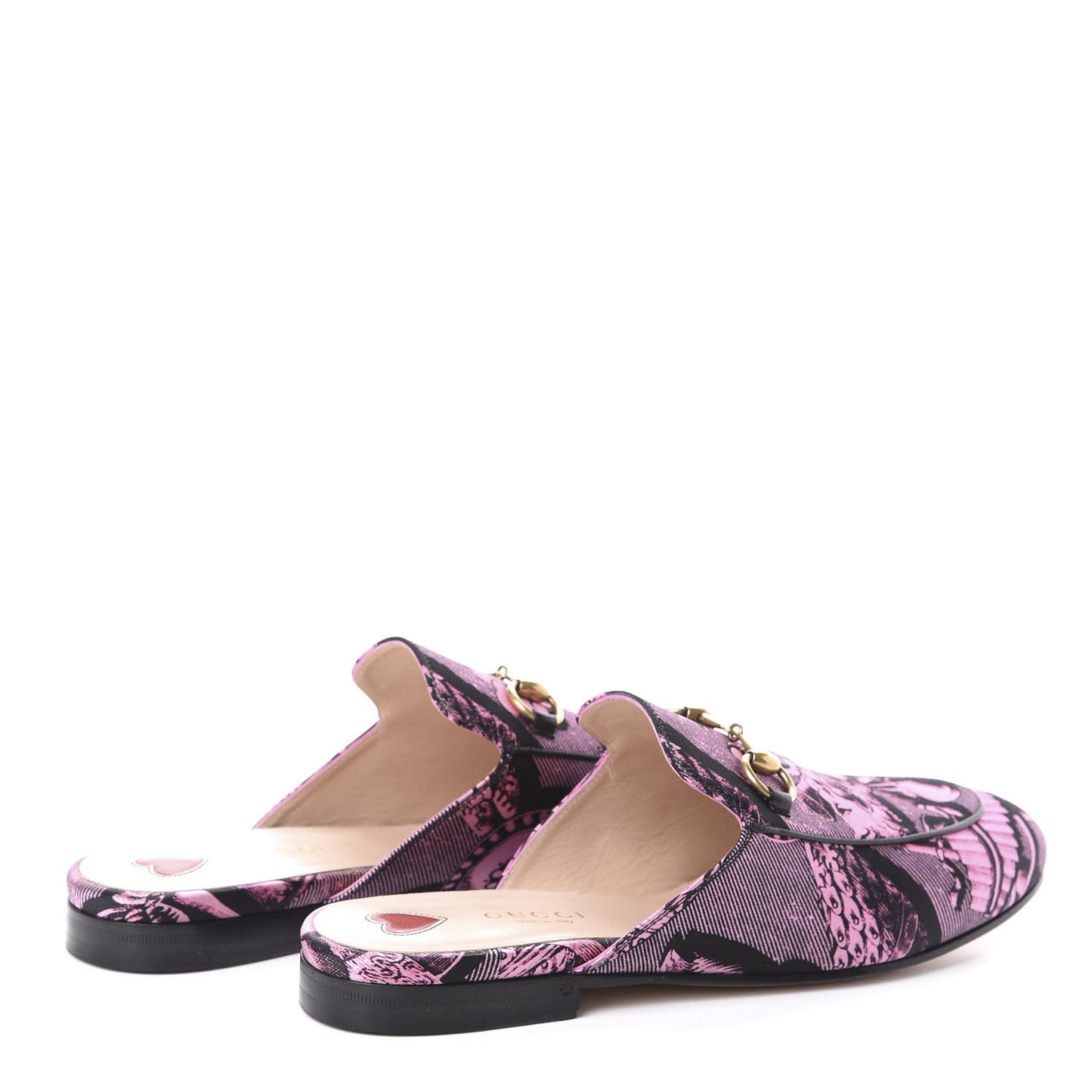 Silk Satin GG Wallpaper Saint Romain Womens Princetown Slippers 36.5 Pink Black