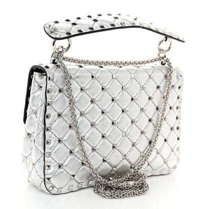 Valentino Garavani Metallic Nappa Medium Rockstud Spike Shoulder Bag Silver 3 of 10