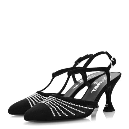 Chanel Suede Kidskin Mesh Crystal Sandals 38.5 Black 3 of 9