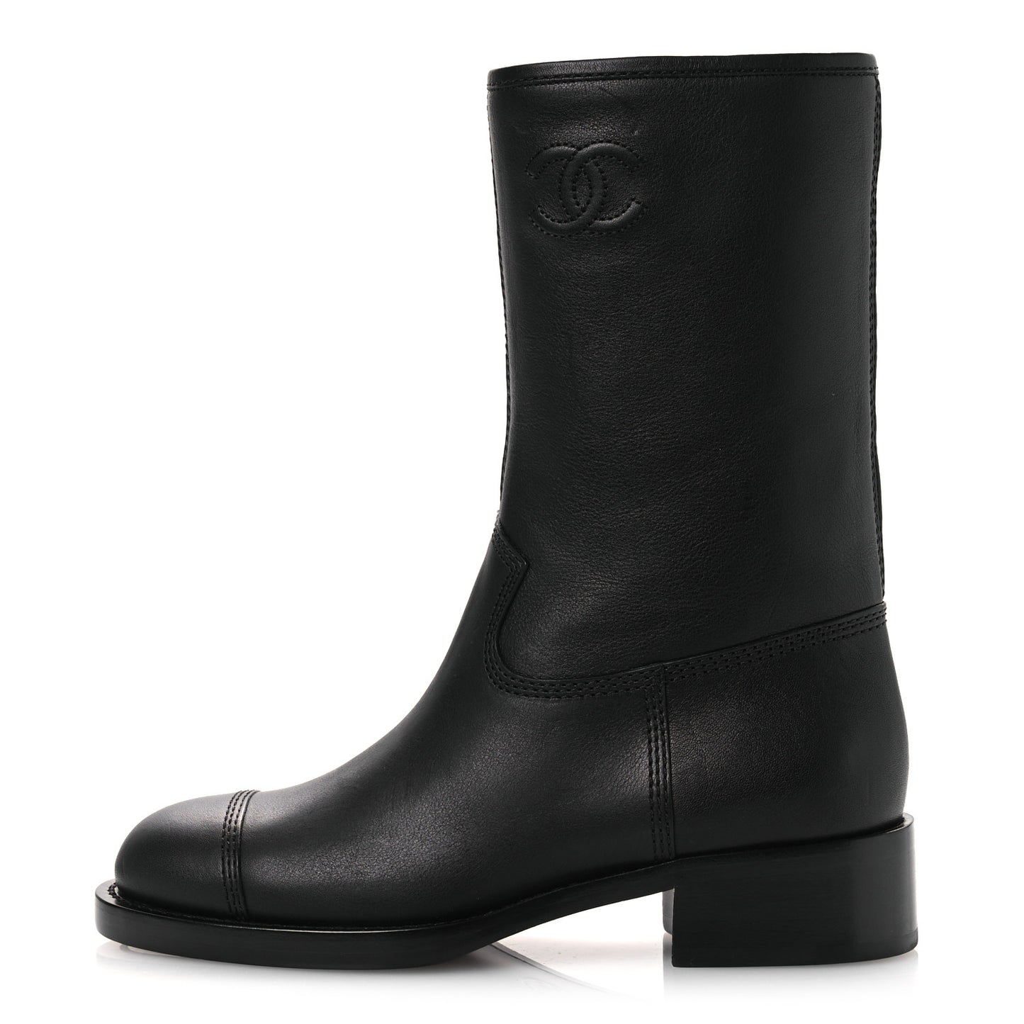 Calfskin Quilted CC Logo Mid Calf Boots 35 Black