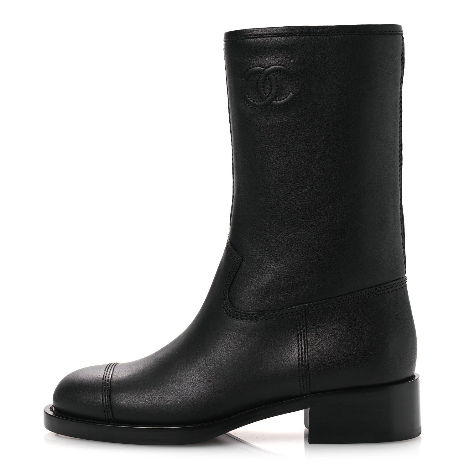 Chanel Calfskin Quilted CC Logo Mid Calf Boots 35 Black 1 of 11