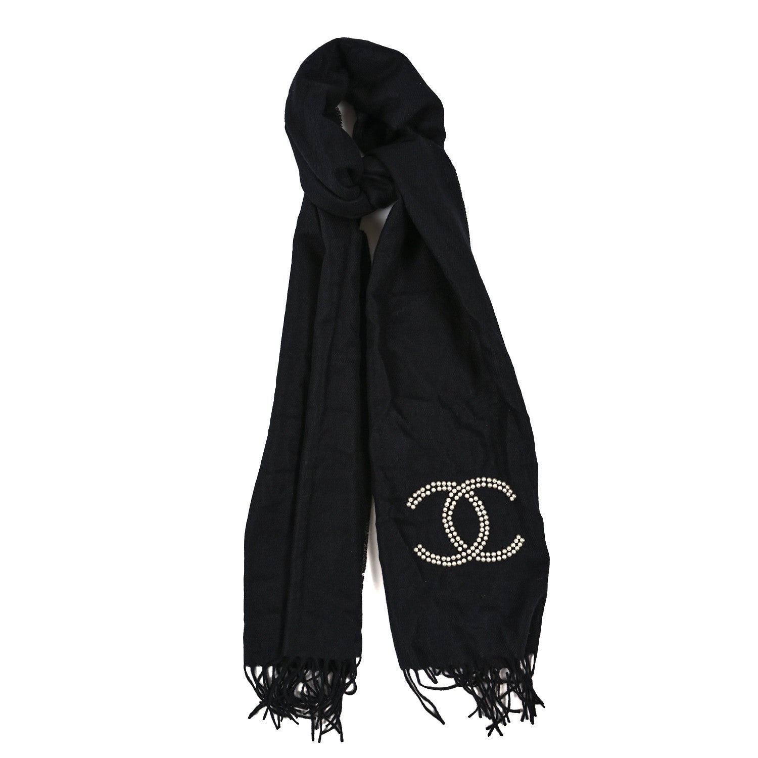Chanel Cashmere Silk Pearl CC Scarf Black 1 of 3