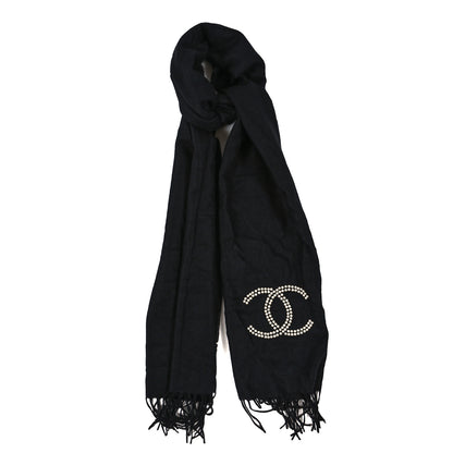 Chanel Cashmere Silk Pearl CC Scarf Black 1 of 3
