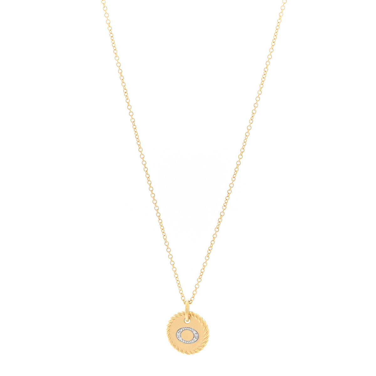 18K Yellow Gold Diamond Initial O Charm Pendant Necklace