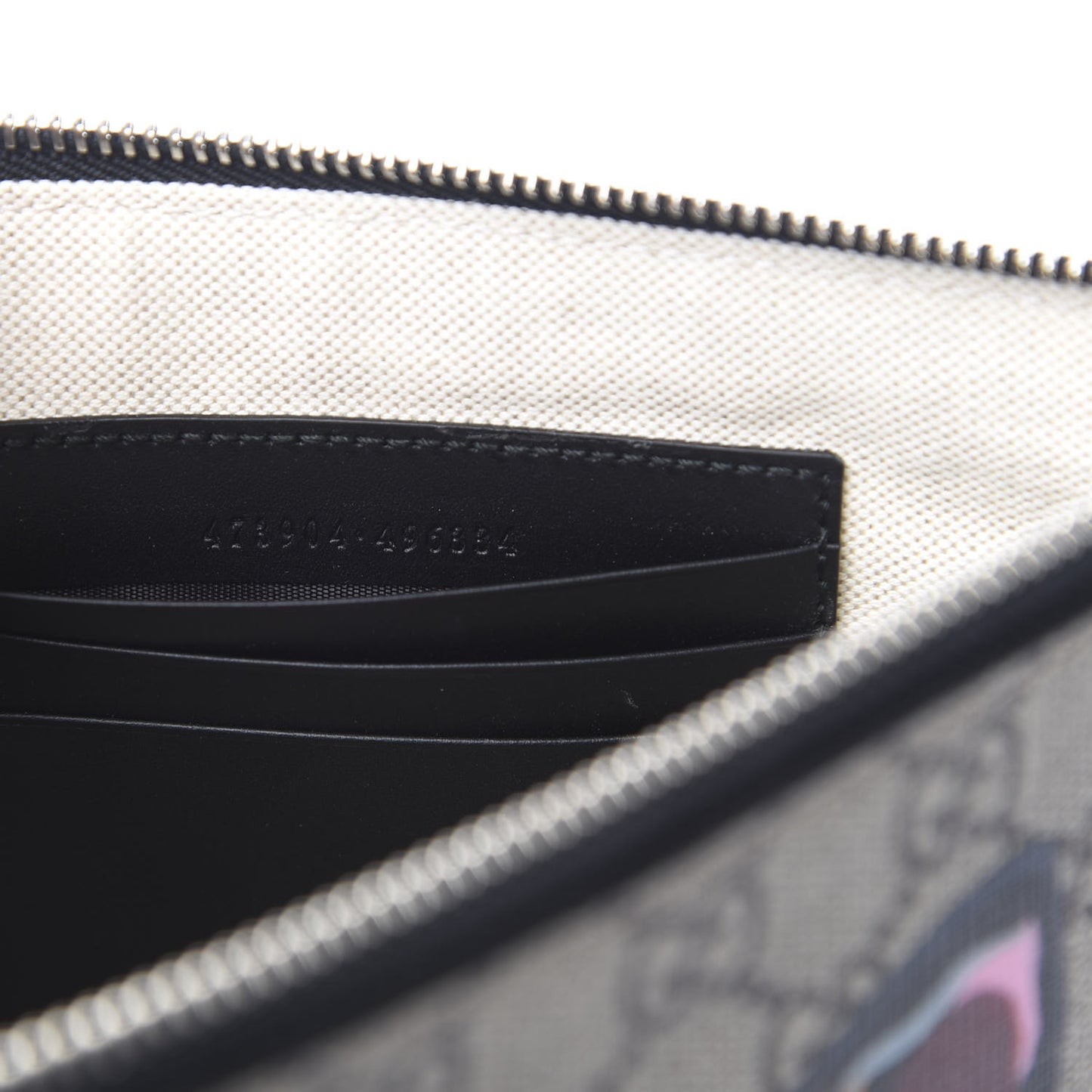 GG Supreme Monogram Angry Cat Zip Wristlet Pouch Beige