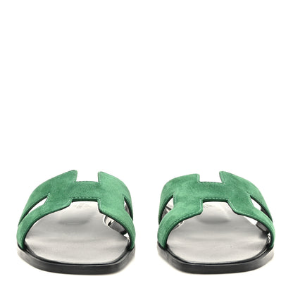 Hermes Suede Goatskin Oran Sandals 39.5 Vert Electrique 2 of 9