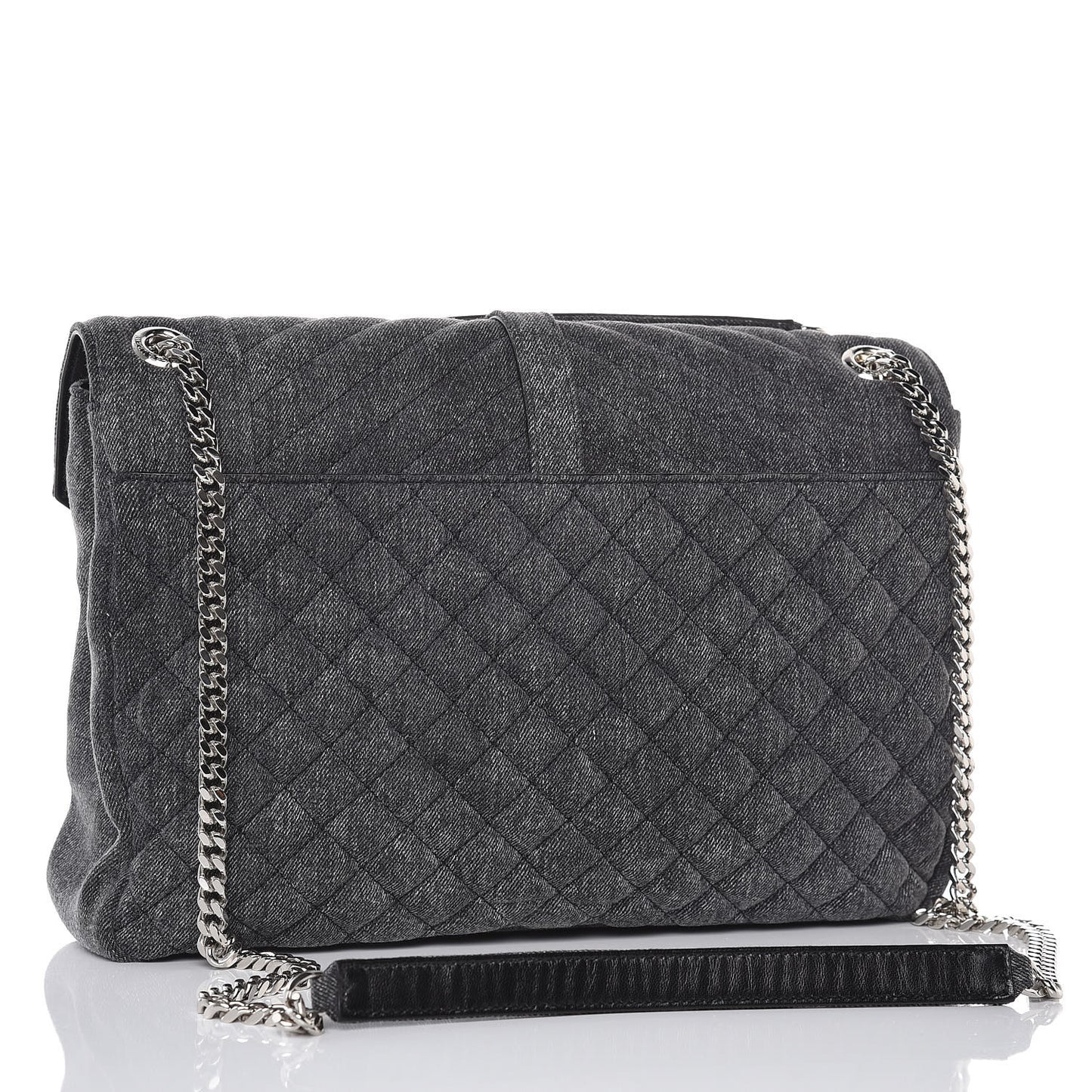 Denim Mixed Matelasse Triquilt Large Monogram Envelope Satchel Black