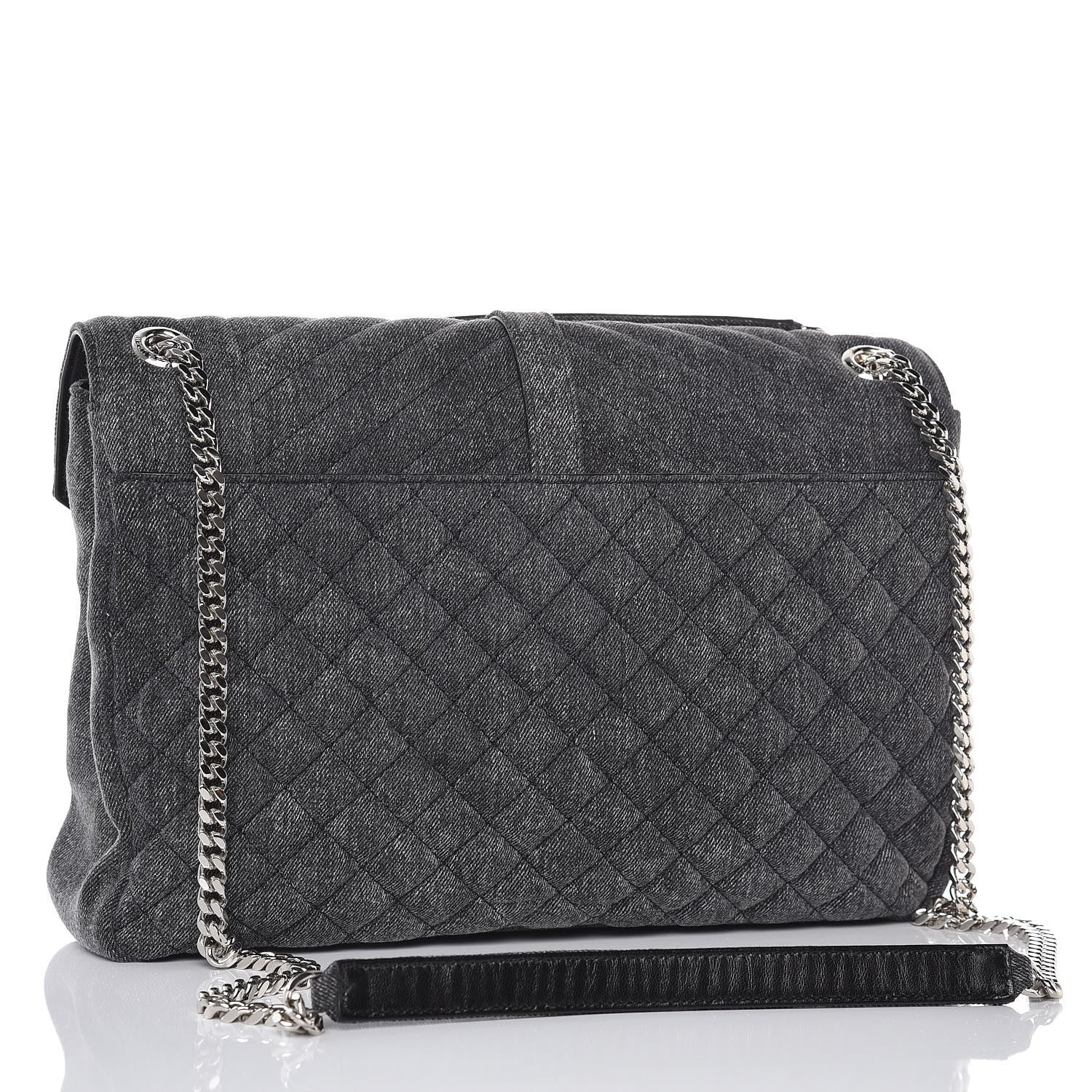 Saint Laurent Denim Mixed Matelasse Triquilt Large Monogram Envelope Satchel Black 3 of 9