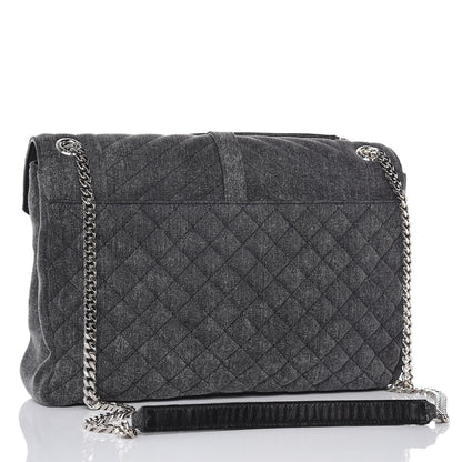 Saint Laurent Denim Mixed Matelasse Triquilt Large Monogram Envelope Satchel Black 3 of 9