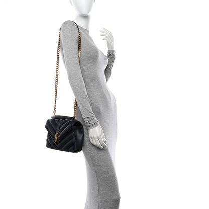 Saint Laurent Calfskin Suede Matelasse Chevron Monogram Medium College Bag Marine 2 of 11