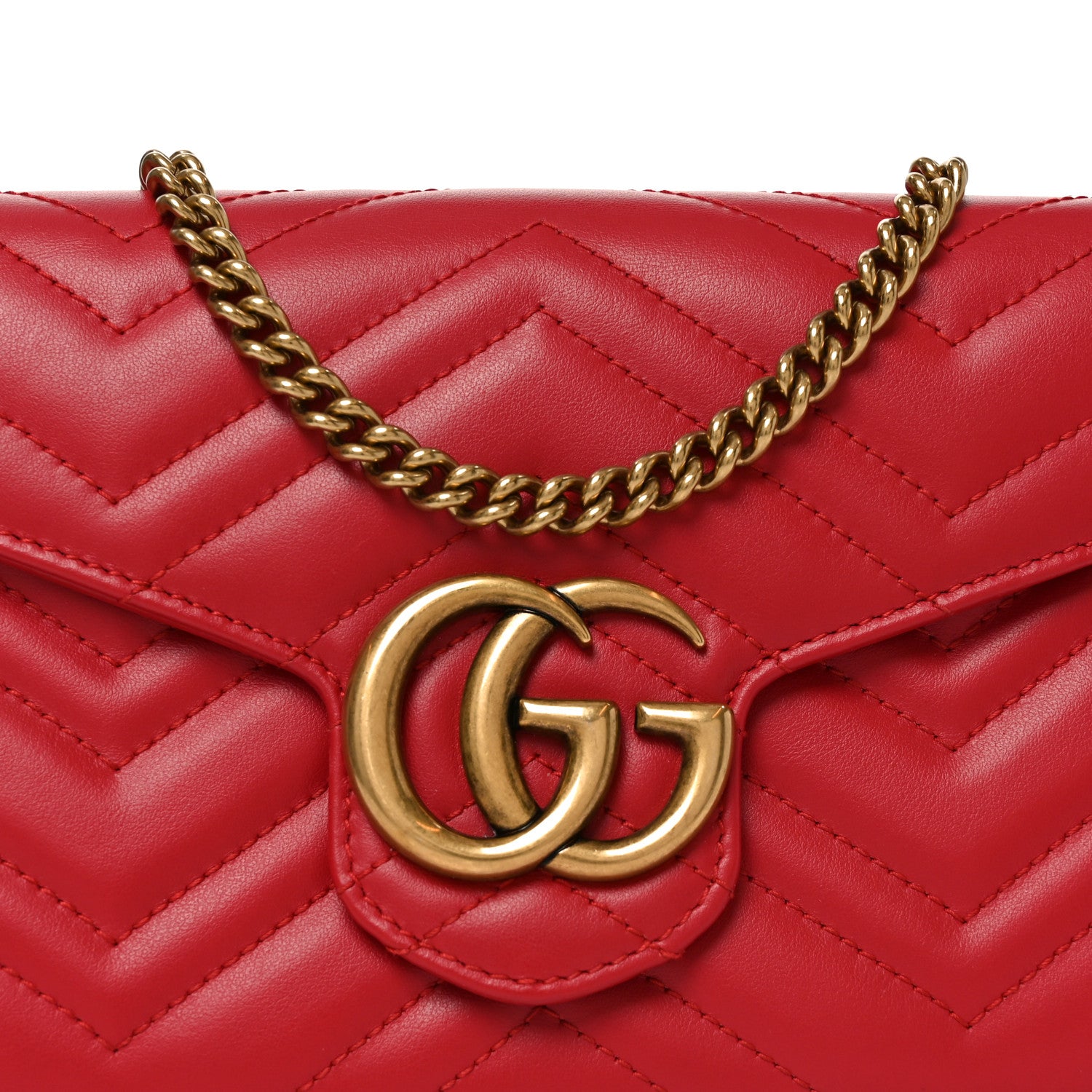 Gucci Calfskin Matelasse GG Marmont Chain Wallet Hibiscus Red 8 of 10