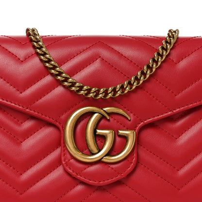 Gucci Calfskin Matelasse GG Marmont Chain Wallet Hibiscus Red 8 of 10